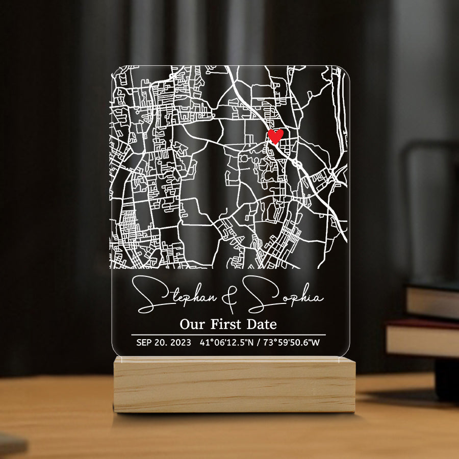 Custom Valentines Gifts for Him | Our First Date Custom Map Led Night Light