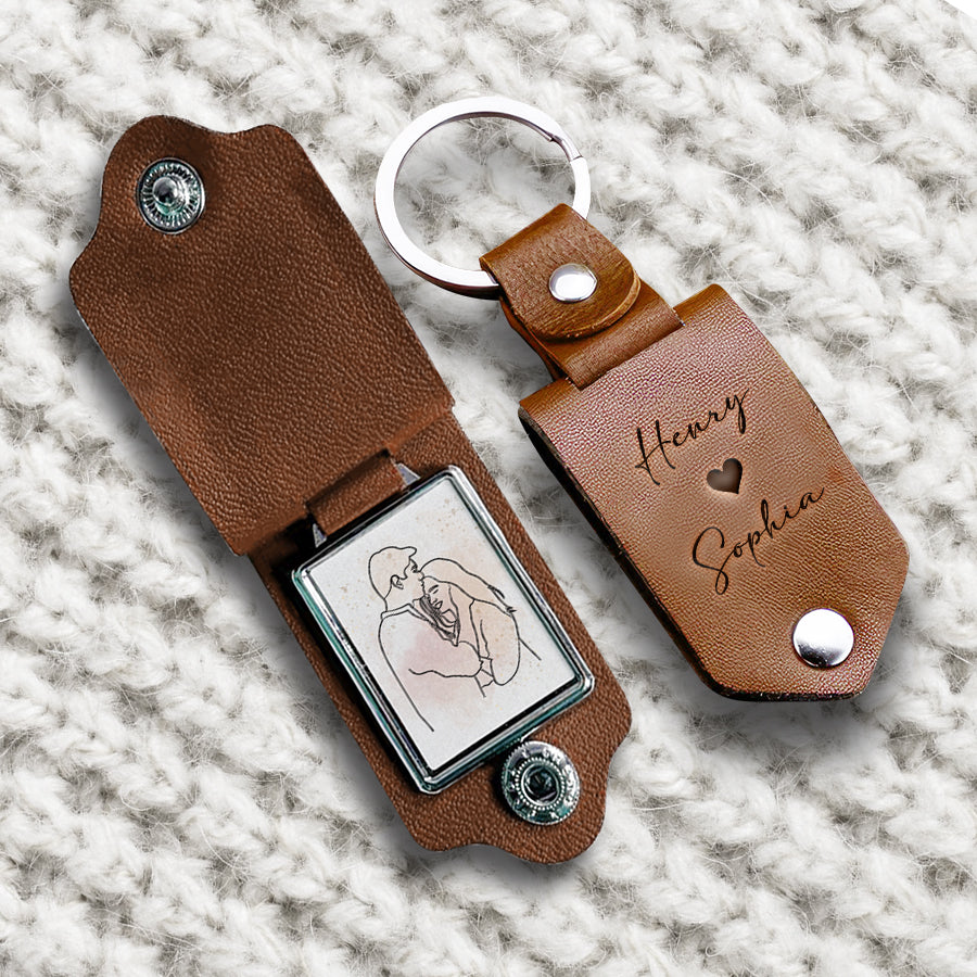 Custom Valentines Gifts for Him | Custom Keychain Leather
