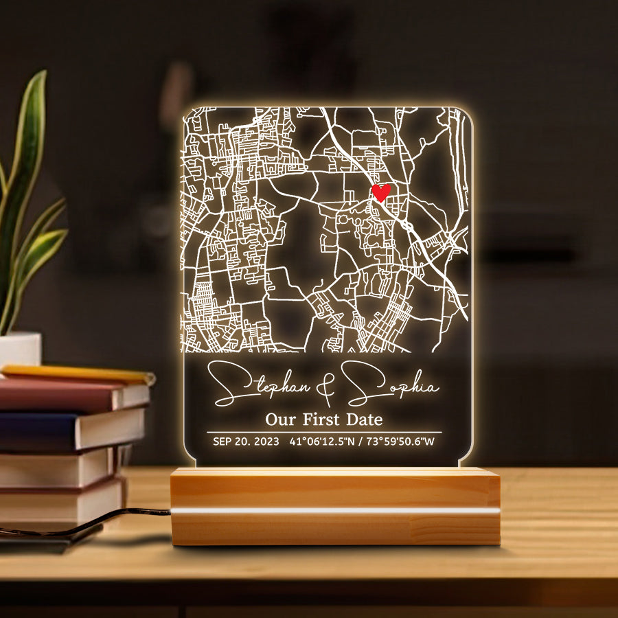 Custom Valentines Gifts for Him | Our First Date Custom Map Led Night Light