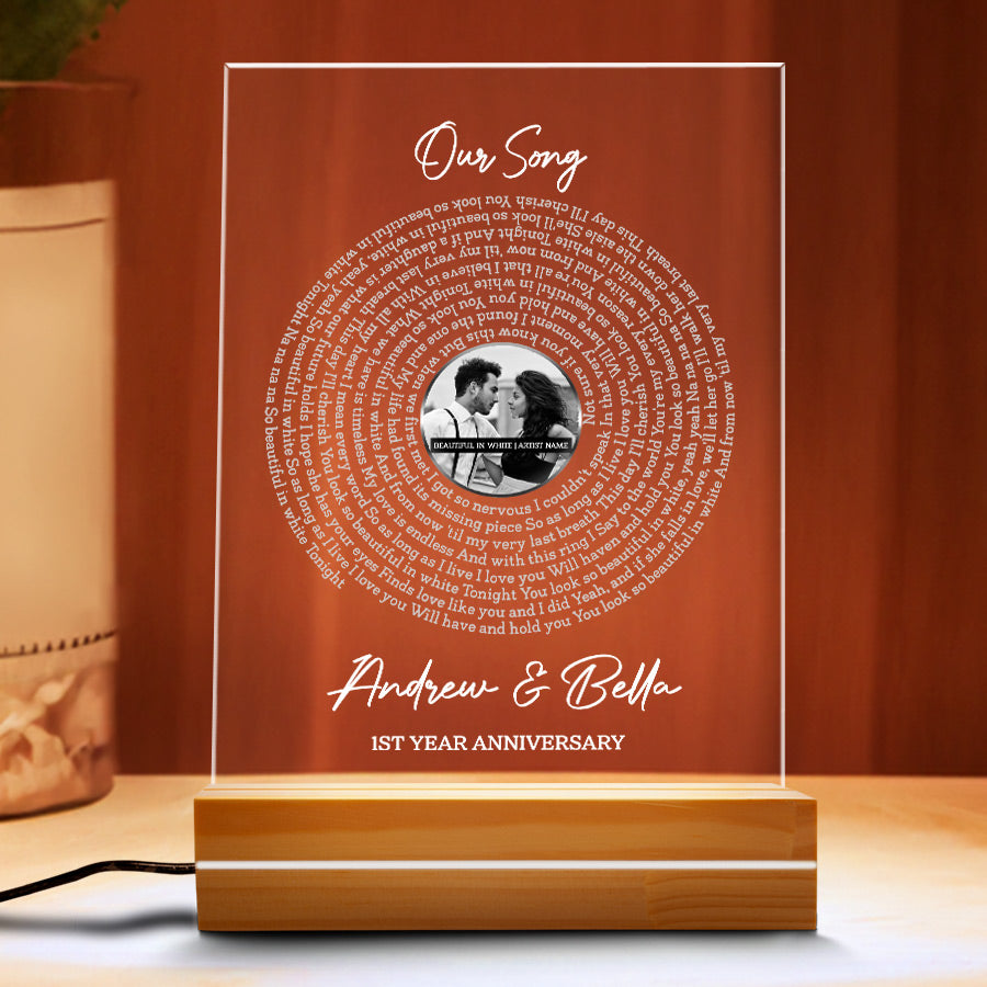 Custom Valentines Gifts for Him | Custom Song Lyrics Plaque Led Night Light