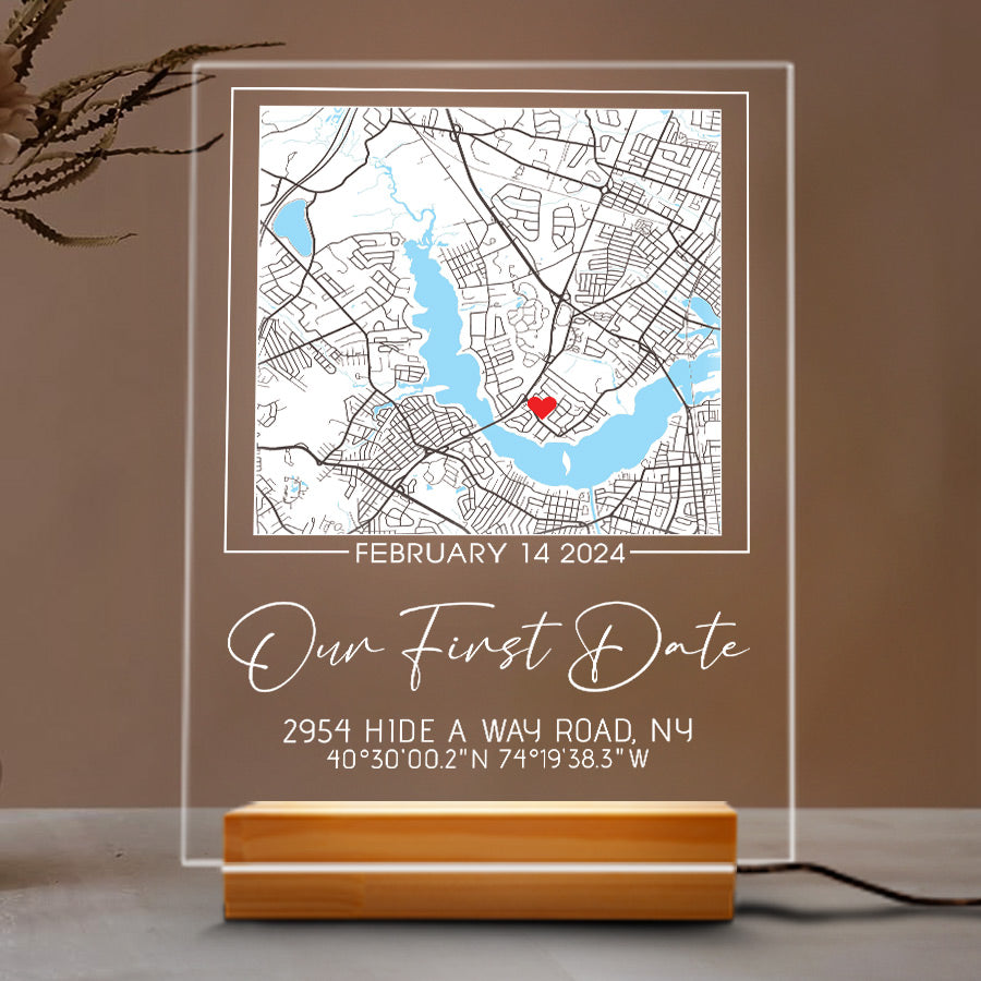 Custom Valentines Gifts for Him | Our First Date Customized Map Led Night Light