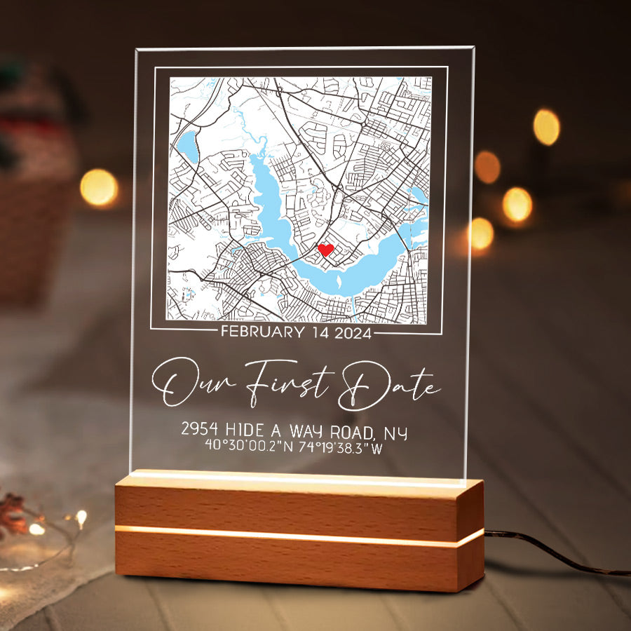 Custom Valentines Gifts for Him | Our First Date Customized Map Led Night Light