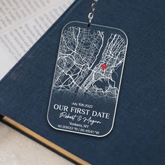 Customized First Valentine Gift for Boyfriend Long Distance | Custom Map Acrylic Keychain