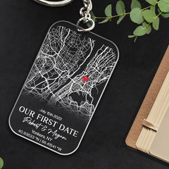 Customized First Valentine Gift for Boyfriend Long Distance | Custom Map Acrylic Keychain