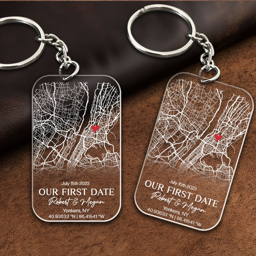 Customized First Valentine Gift for Boyfriend Long Distance | Custom Map Acrylic Keychain