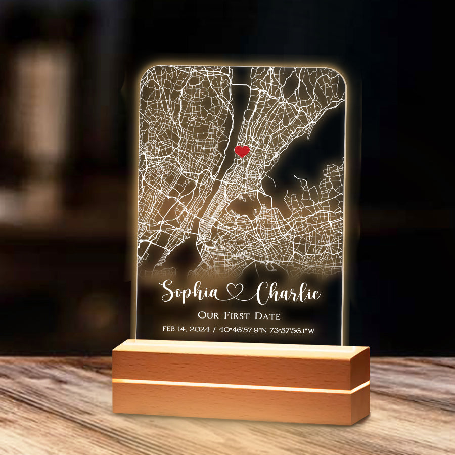 Customized First Valentine Gift for Boyfriend | Custom Map Acrylic Plaque Night Light