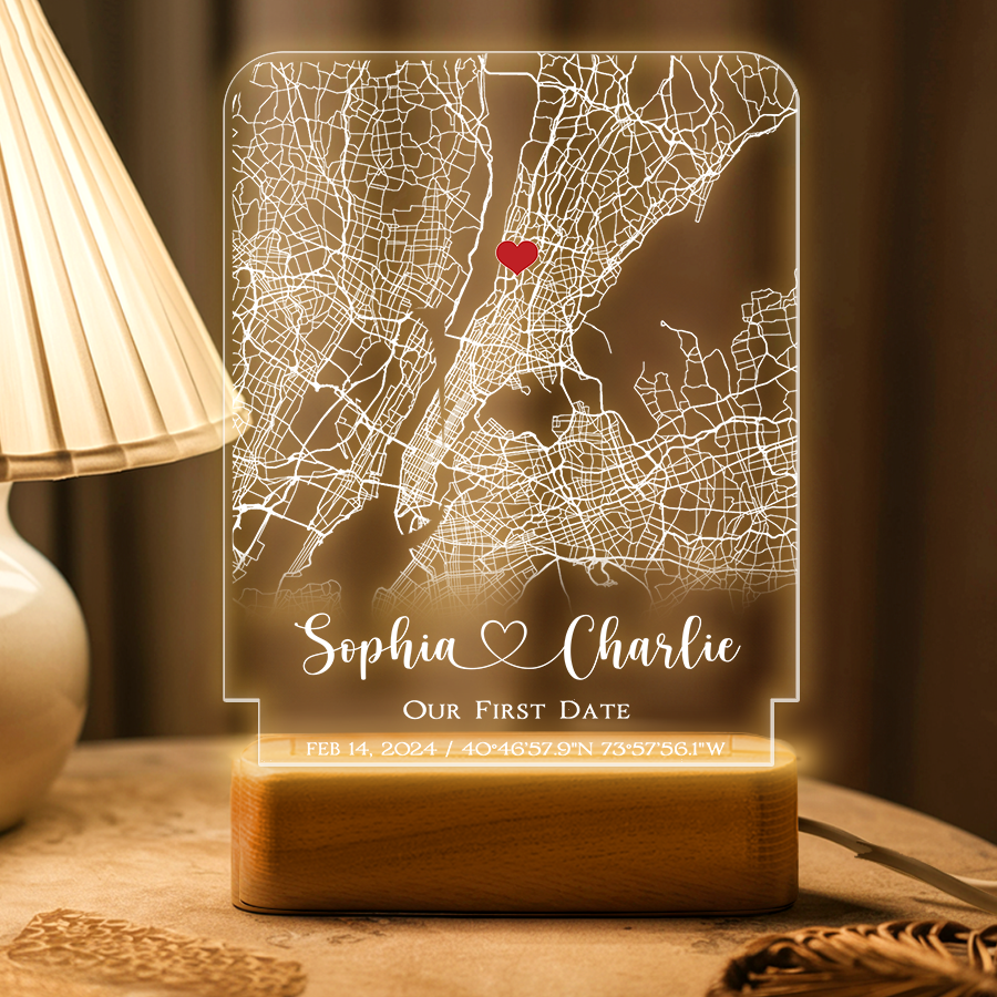 Customized First Valentine Gift for Boyfriend | Custom Map Acrylic Plaque Night Light