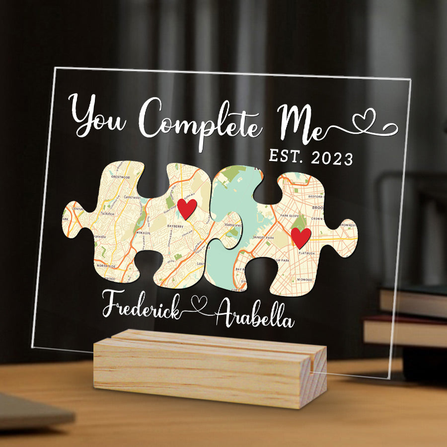 Customized First Valentine’s Day Gift for Boyfriend | Custom Map Acrylic Plaque Night Light