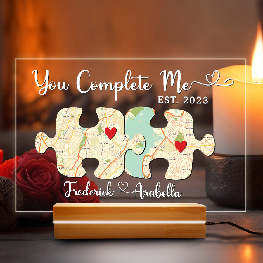 Customized First Valentine’s Day Gift for Boyfriend | Custom Map Acrylic Plaque Night Light