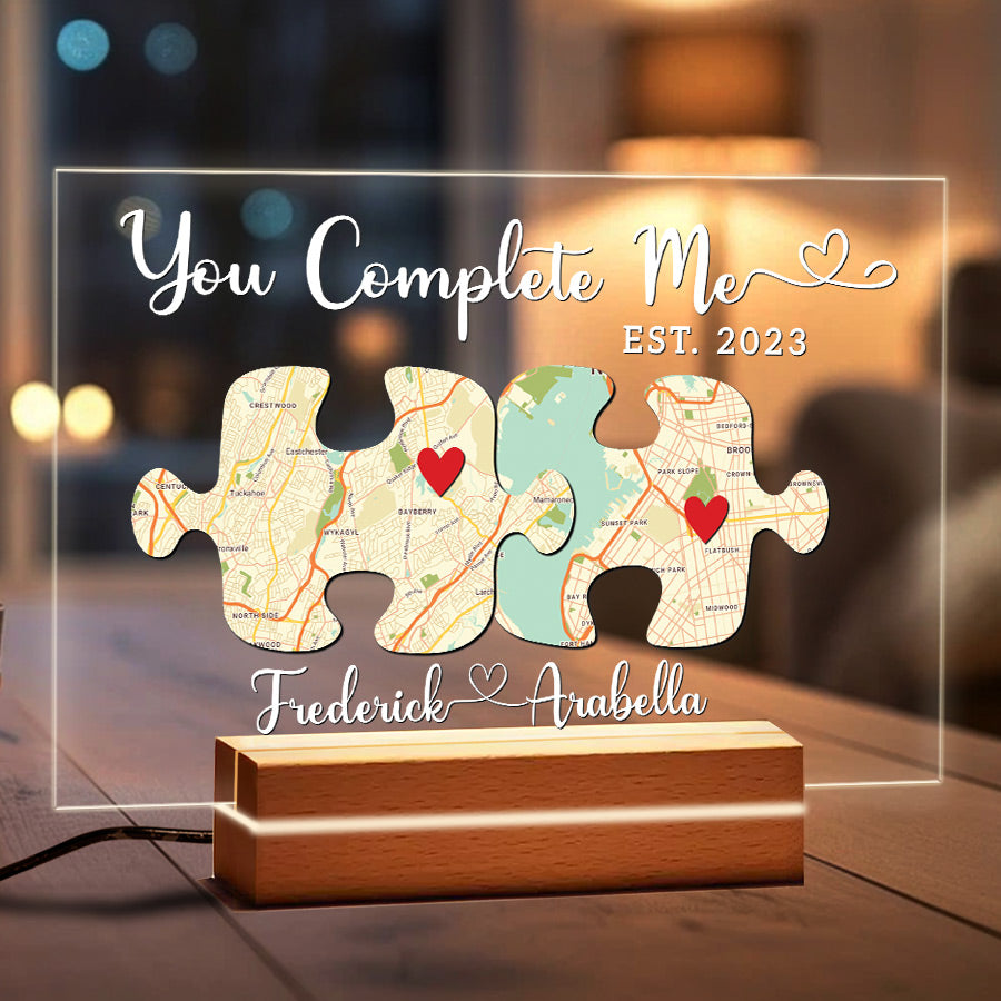 Customized Valentine Gifts for Him | You Complete Me Sign Custom Map Led Night Light