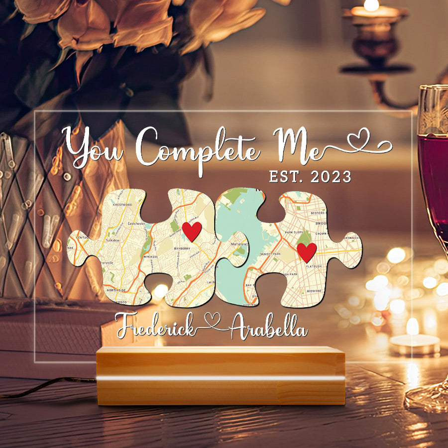 Customized Valentine Gifts for Him | You Complete Me Sign Custom Map Led Night Light