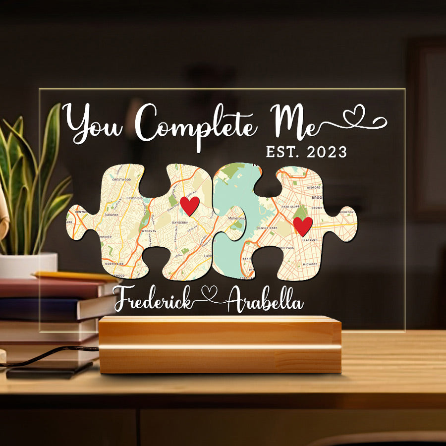 Customized Valentine Gifts for Him | You Complete Me Sign Custom Map Led Night Light