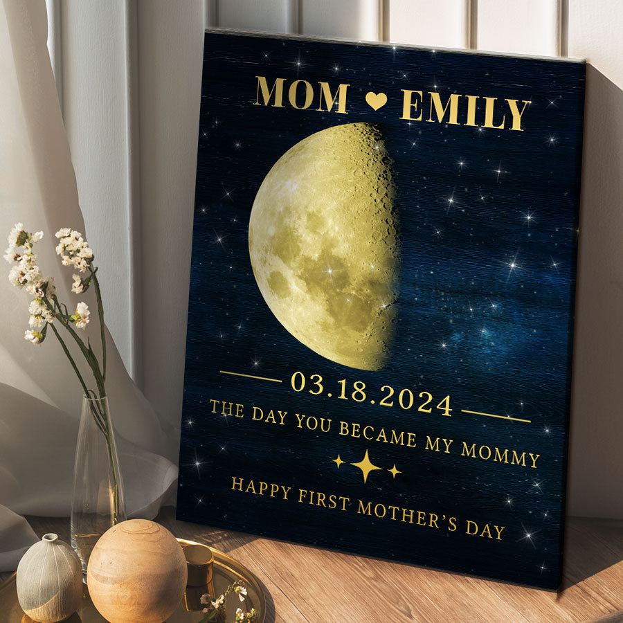First Mothers Day Gift | Custom Moon Phase Canvas Wall Art