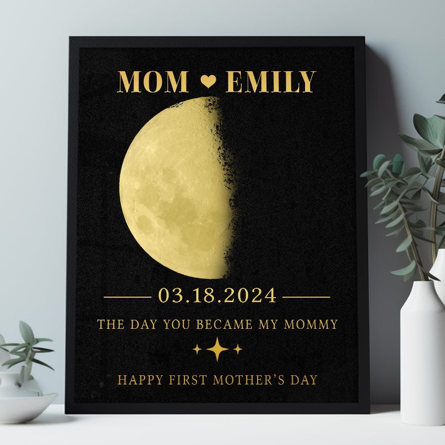 First Time Mothers Day Gift | Personalized Moon Phase Mom Canvas Painting