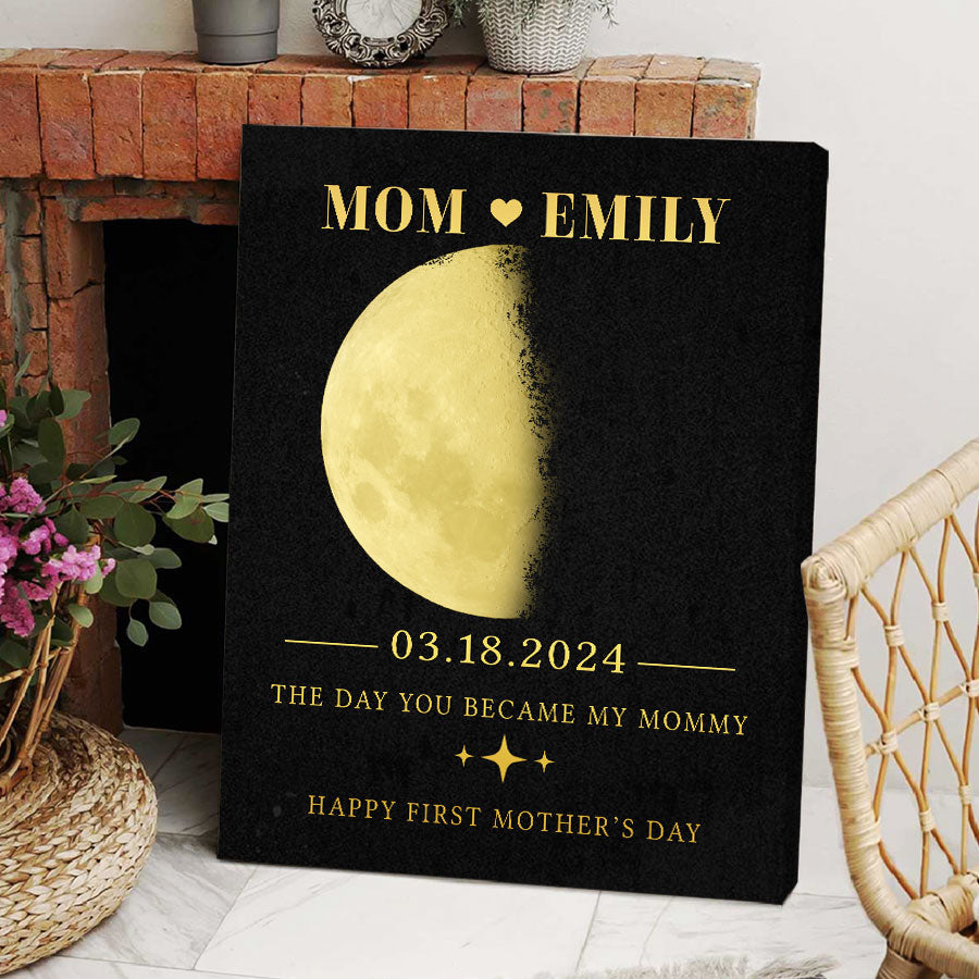 First Time Mothers Day Gift | Personalized Moon Phase Mom Canvas Painting