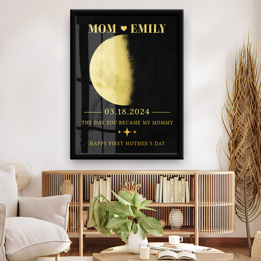 First Time Mothers Day Gift | Personalized Moon Phase Mom Canvas Painting
