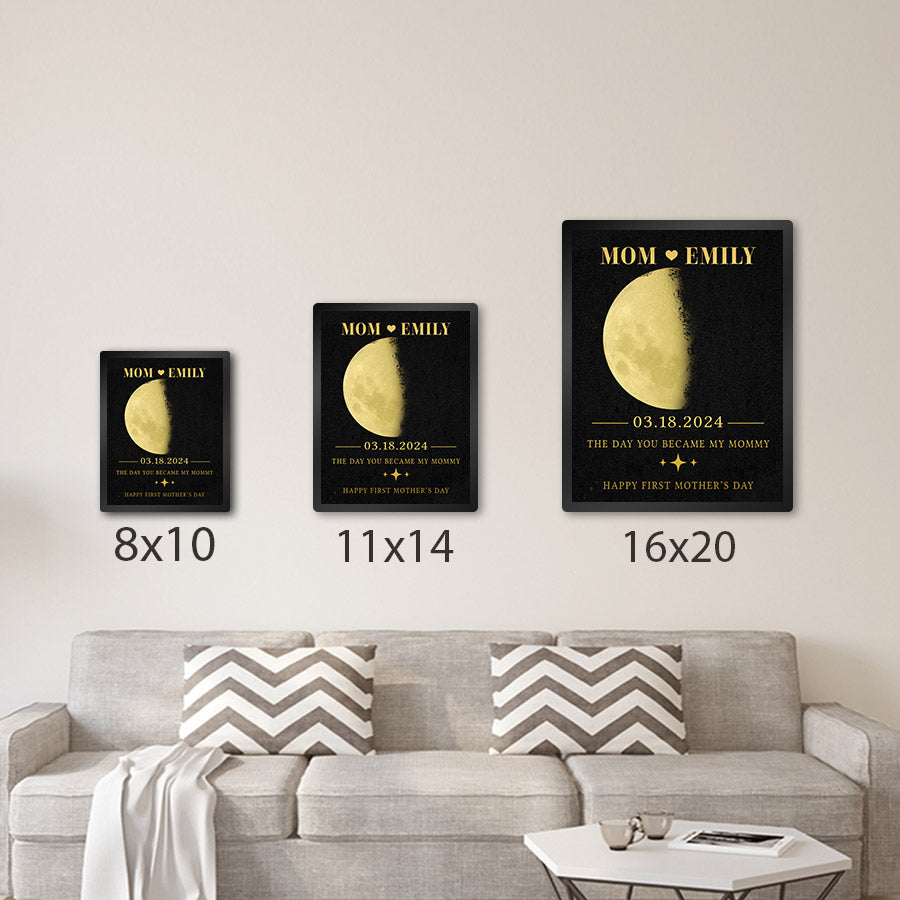 First Time Mothers Day Gift | Personalized Moon Phase Mom Canvas Painting