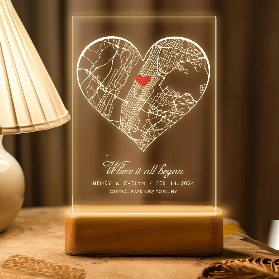 Men’s Personalized Valentines Gifts | Custom Map Acrylic Plaque Led Night Light