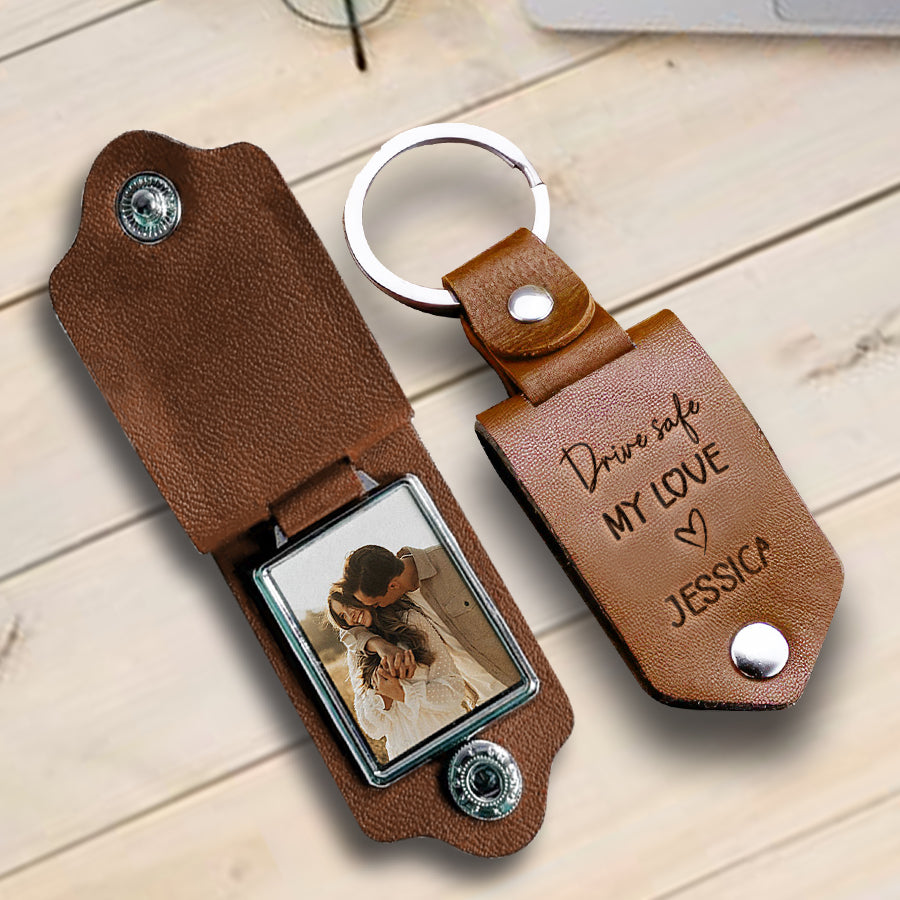 Men’s Personalized Valentines Gifts | Custom Photo Leather Keychain