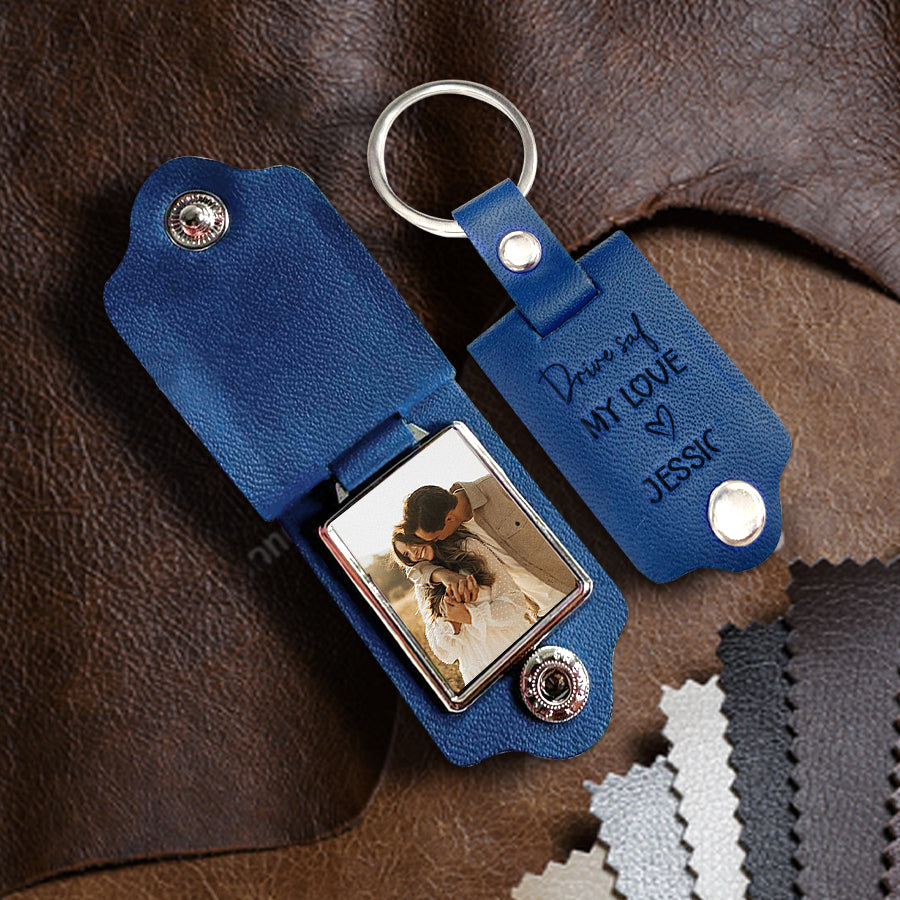 Men’s Personalized Valentines Gifts | Custom Photo Leather Keychain