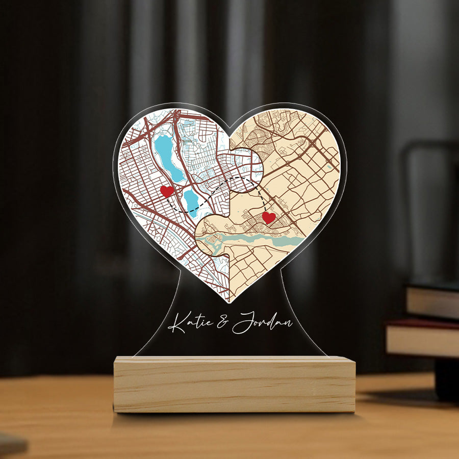 Mens Personalized Valentines Gifts | Customized Map Acrylic Plaque Led Night Light