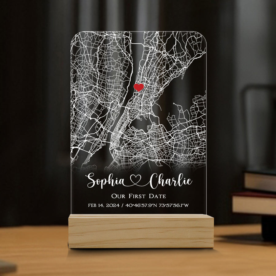 Mens Personalized Valentines Gifts | Custom Map Acrylic Plaque Led Night Light