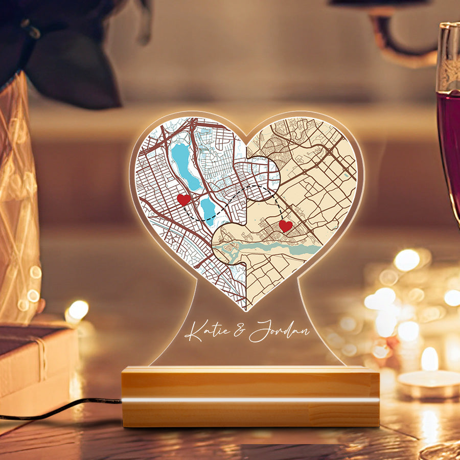 Mens Personalized Valentines Gifts | Customized Map Acrylic Plaque Led Night Light