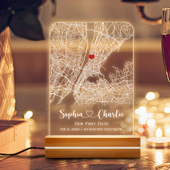 Mens Personalized Valentines Gifts | Custom Map Acrylic Plaque Led Night Light