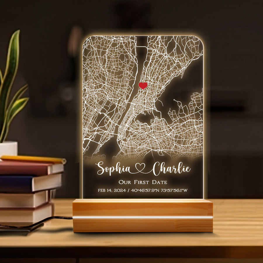 Mens Personalized Valentines Gifts | Custom Map Acrylic Plaque Led Night Light
