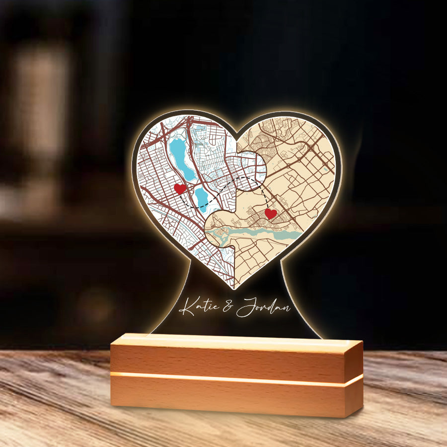 Mens Personalized Valentines Gifts | Customized Map Acrylic Plaque Led Night Light