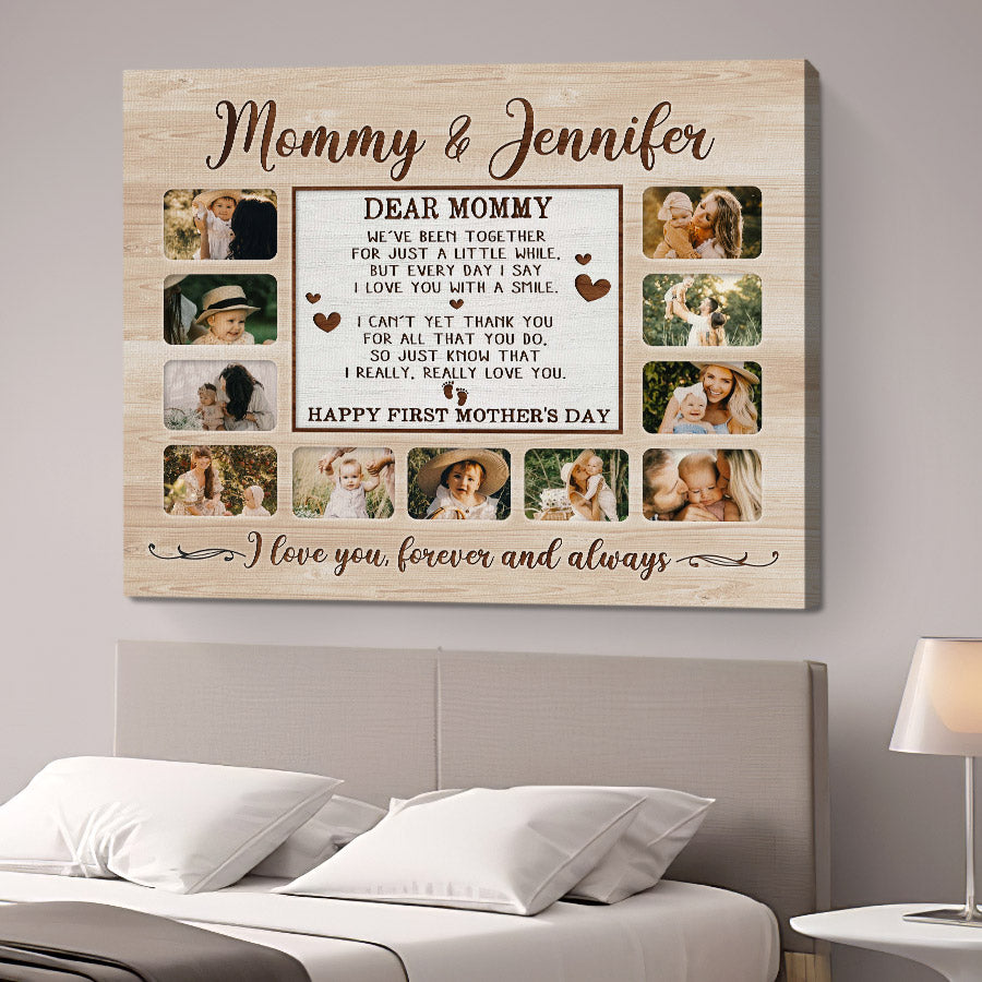 Mothers Day Gift For New Mom | Custom Photo Collage Canvas For 1st Mother’s Day