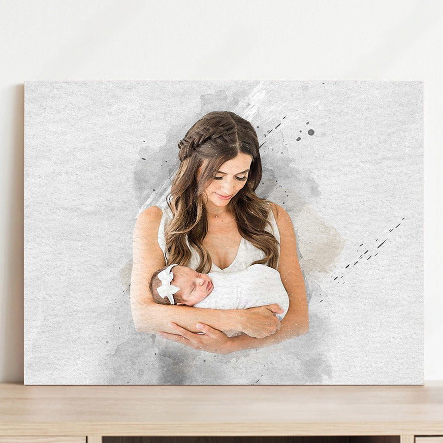 Mothers Day Gift For New Mom | Custom Watercolor Canvas Painting For Mother’s Day