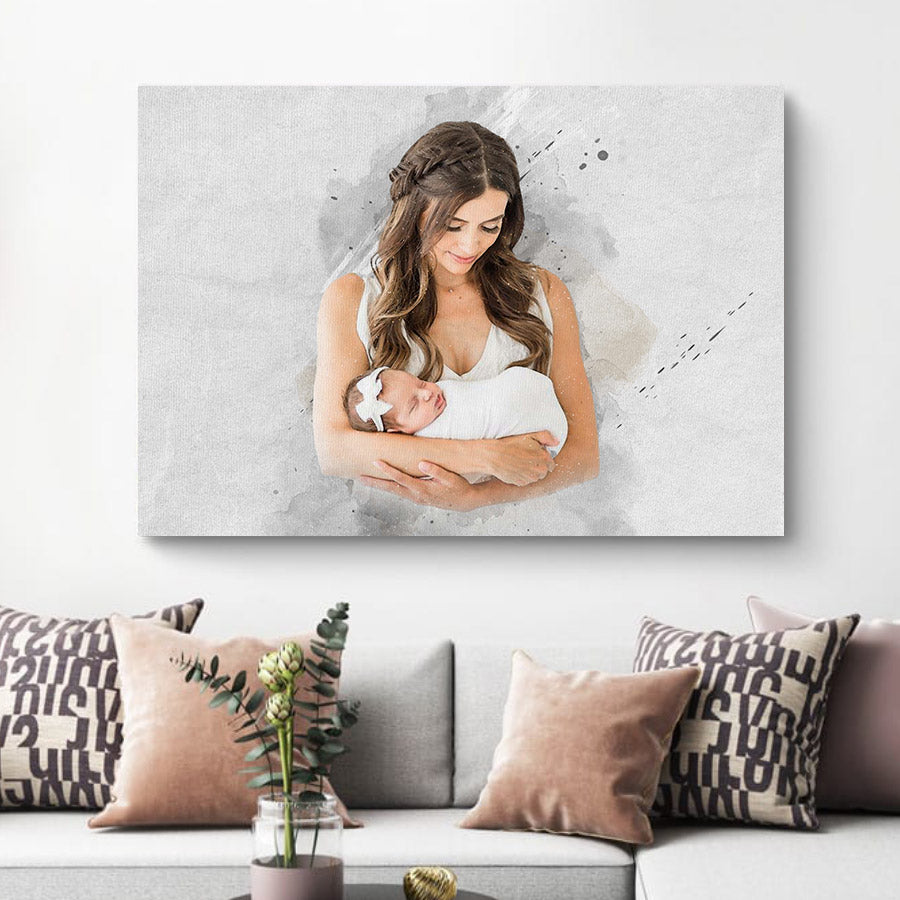 Mothers Day Gift For New Mom | Custom Watercolor Canvas Painting For Mother’s Day