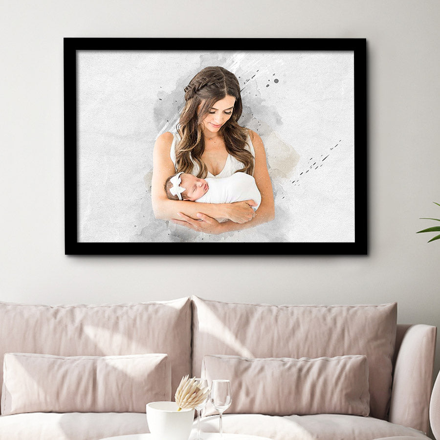 Mothers Day Gift For New Mom | Custom Watercolor Canvas Painting For Mother’s Day