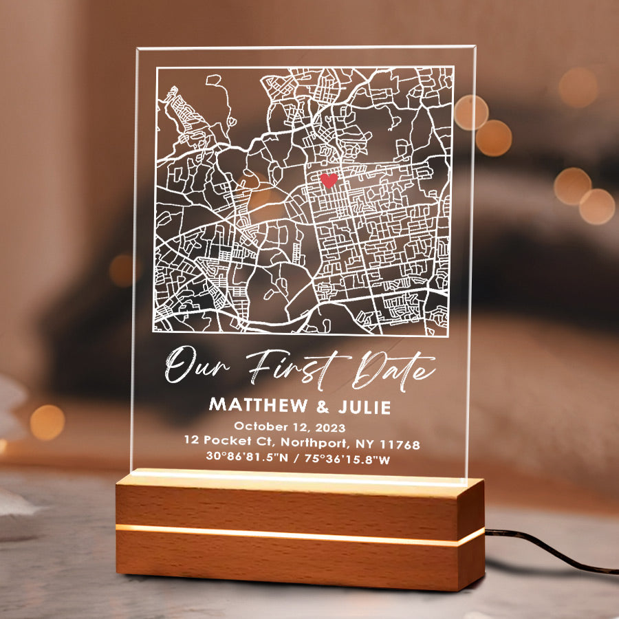 Personalised Boyfriend Valentines Gifts | Our First Date Custom Map Led Night Light