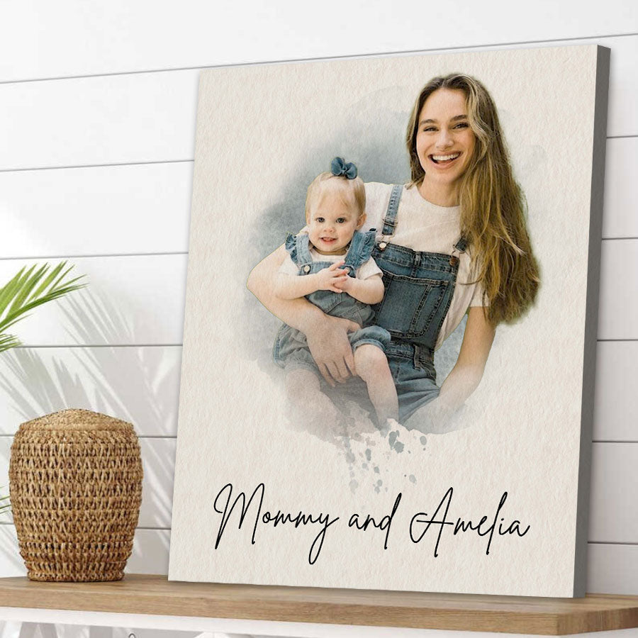 Personalised First Mothers Day Gifts | Custom Watercolor Photo Mothers Day Gift Canvas