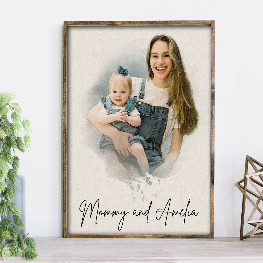 Personalised First Mothers Day Gifts | Custom Watercolor Photo Mothers Day Gift Canvas