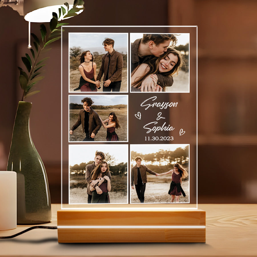 Personalised Valentines Gift for Boyfriend | Custom Plaques with Photo Led Night Light