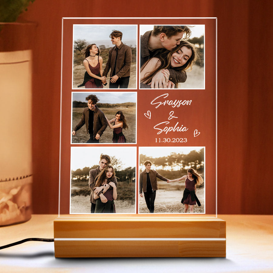 Personalised Valentines Gift for Boyfriend | Custom Plaques with Photo Led Night Light