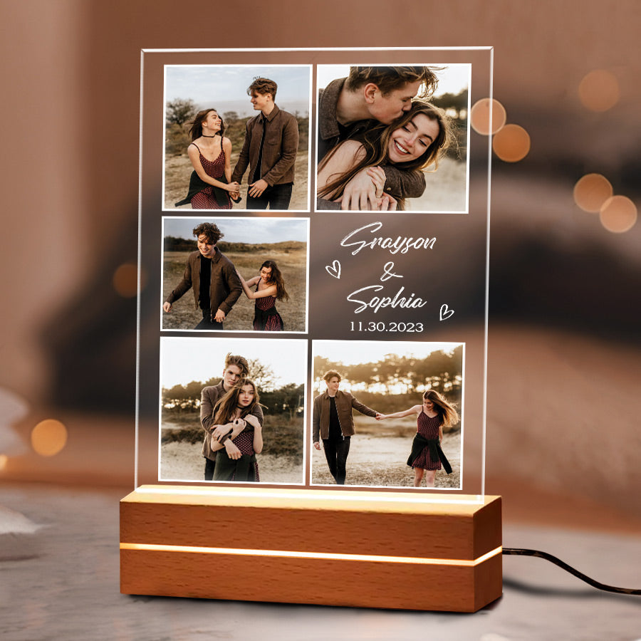 Personalised Valentines Gift for Boyfriend | Custom Plaques with Photo Led Night Light