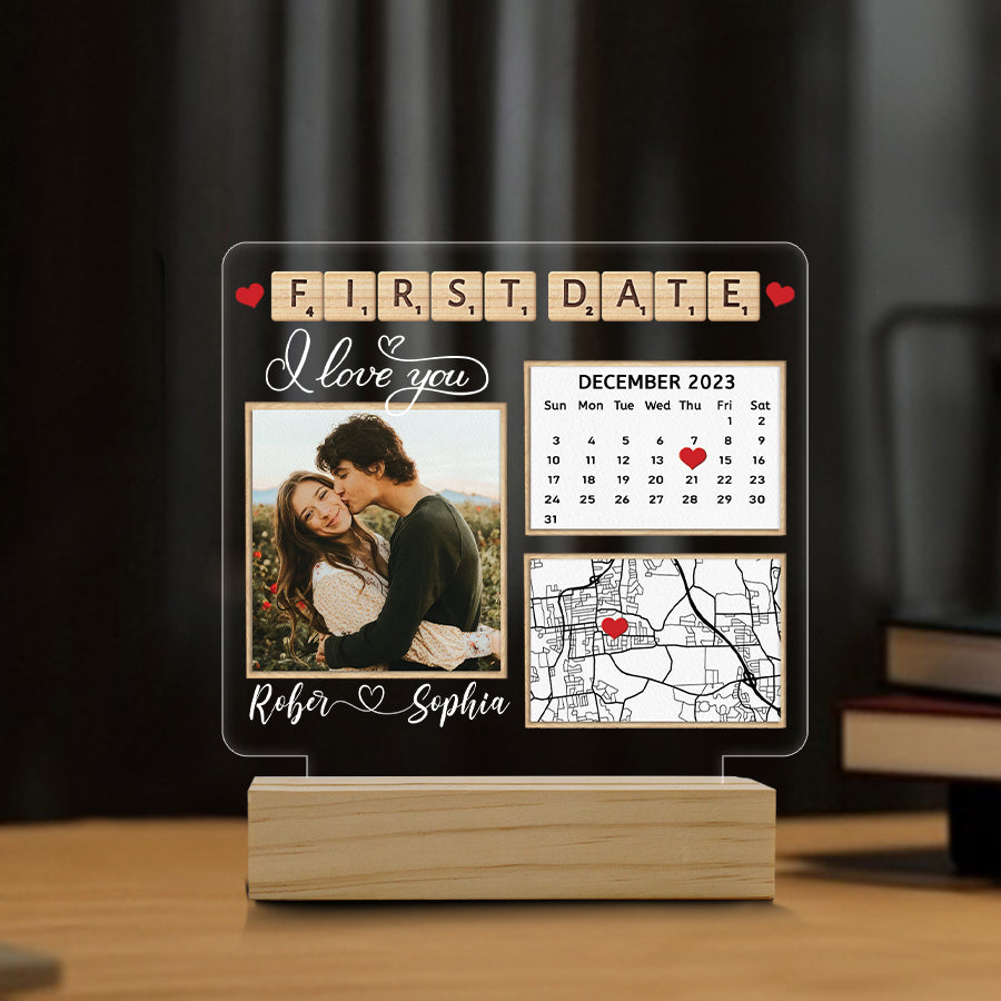 Personalised Valentines Gifts for Him | Our First Date Custom Photo Plaque