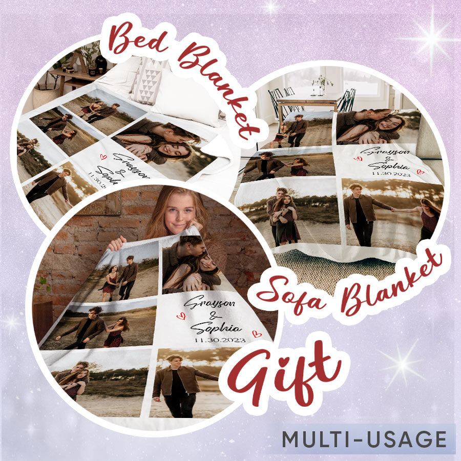 Personalised Valentines Gifts for Him | Custom Blanket with Pictures