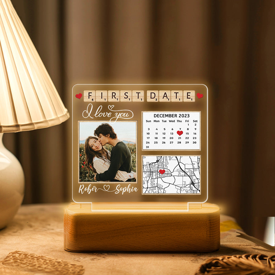 Personalised Valentines Gifts for Him | Our First Date Custom Photo Plaque