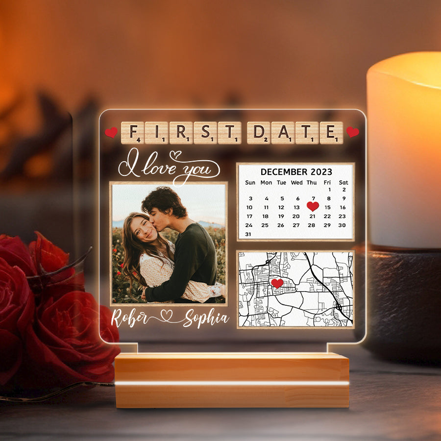 Personalised Valentines Gifts for Him | Our First Date Custom Photo Plaque