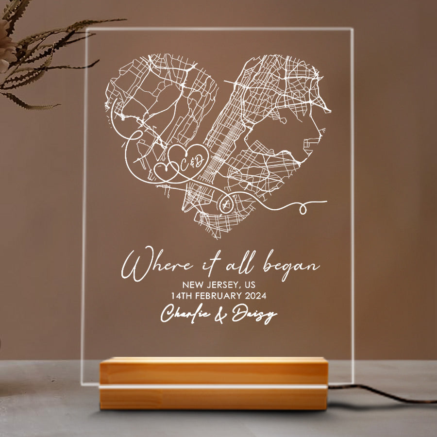 Personalized Gifts for Boyfriend Valentine’s | Where It All Began Custom Map Acrylic Plaque
