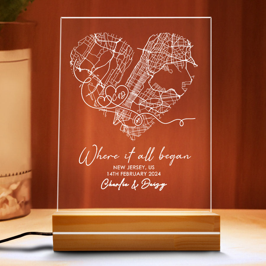 Personalized Gifts for Boyfriend Valentine’s | Where It All Began Custom Map Acrylic Plaque