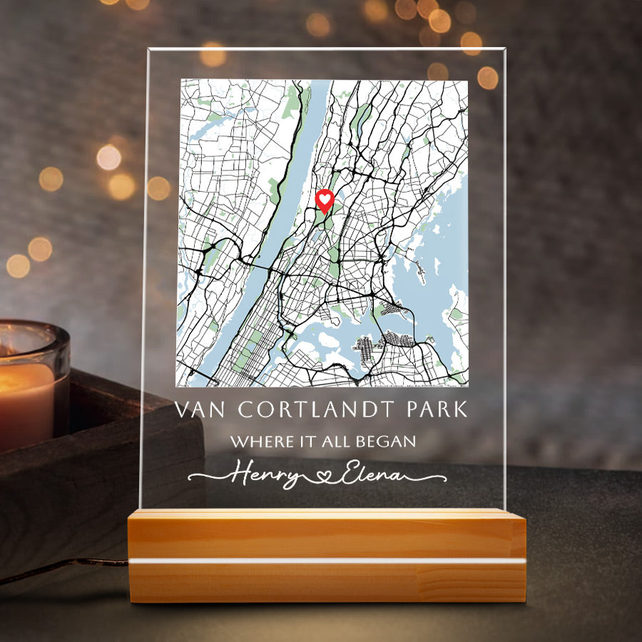 Personalized Gifts for Men Valentines Day | Custom Map Acrylic Plaque Led Night Light