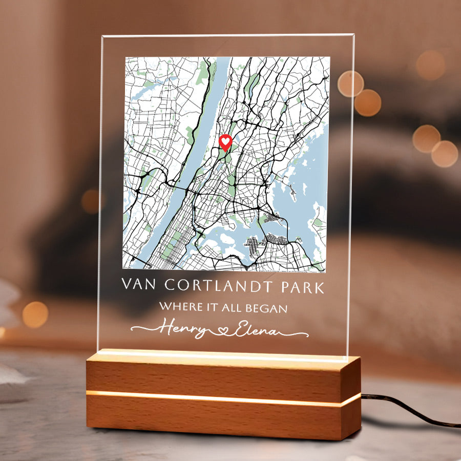 Personalized Gifts for Men Valentines Day | Custom Map Acrylic Plaque Led Night Light