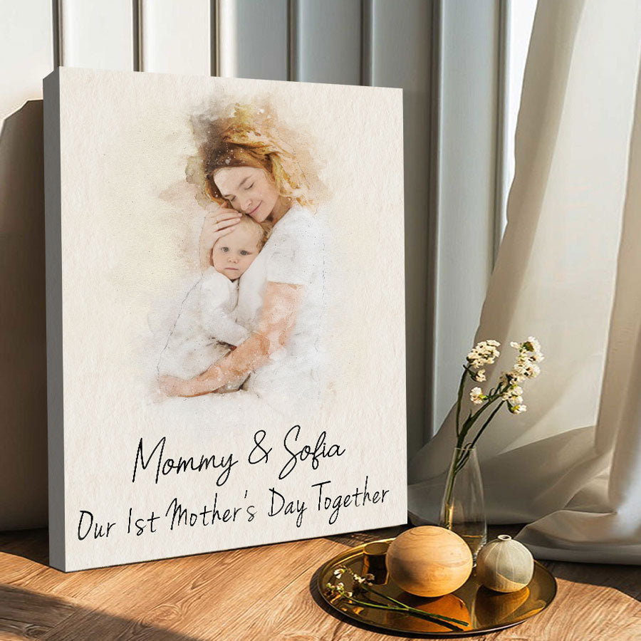 Personalized Gifts For New Mom | Watercolor Photo Canvas For 1st Mother’s Day