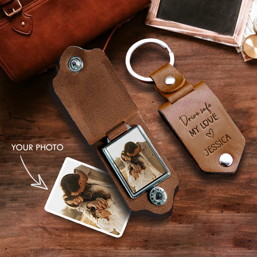 Personalized Mens Valentines Day Gifts | Custom Photo Leather Keychain